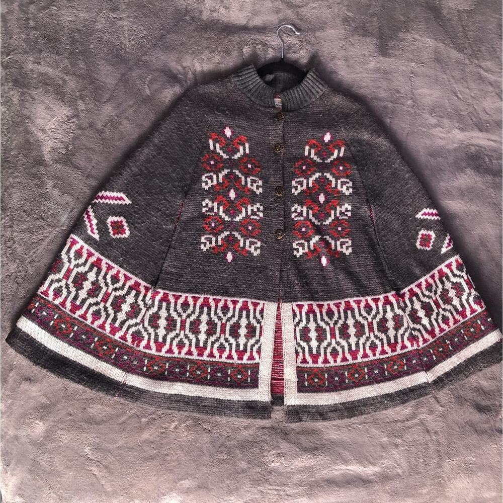 VTG 70s Sturbridge by Roosevelt Knit Cape Poncho Womens Size M/L Aztec Kachina‎